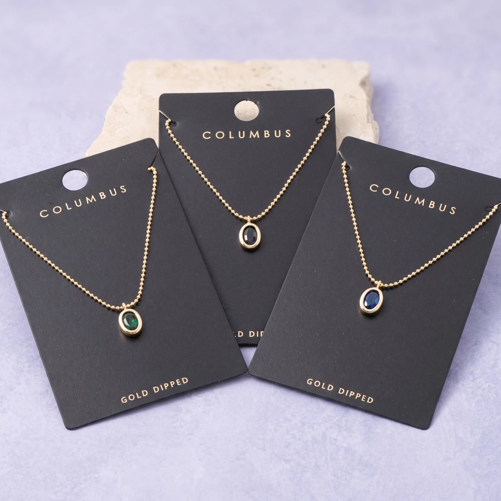 Gold Dipped Oval Jewel Bezel Pendant Necklace