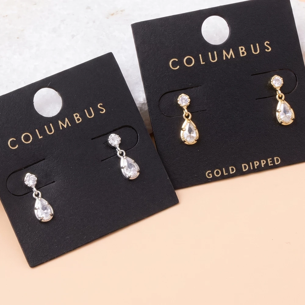 Round Cz Stud With Pear Cz Drop Earrings