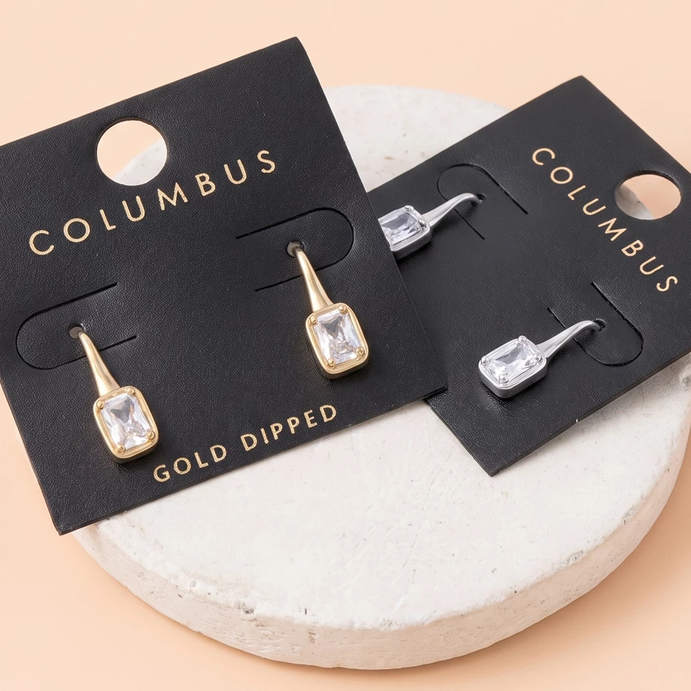 Step Cut Cz Solitaire Hook Drop Earrings