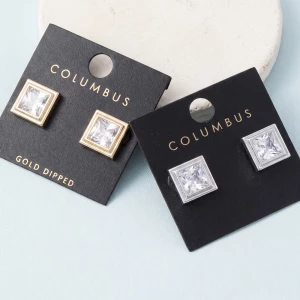 Princess Cut Cz Bezel Frame Stud Earrings
