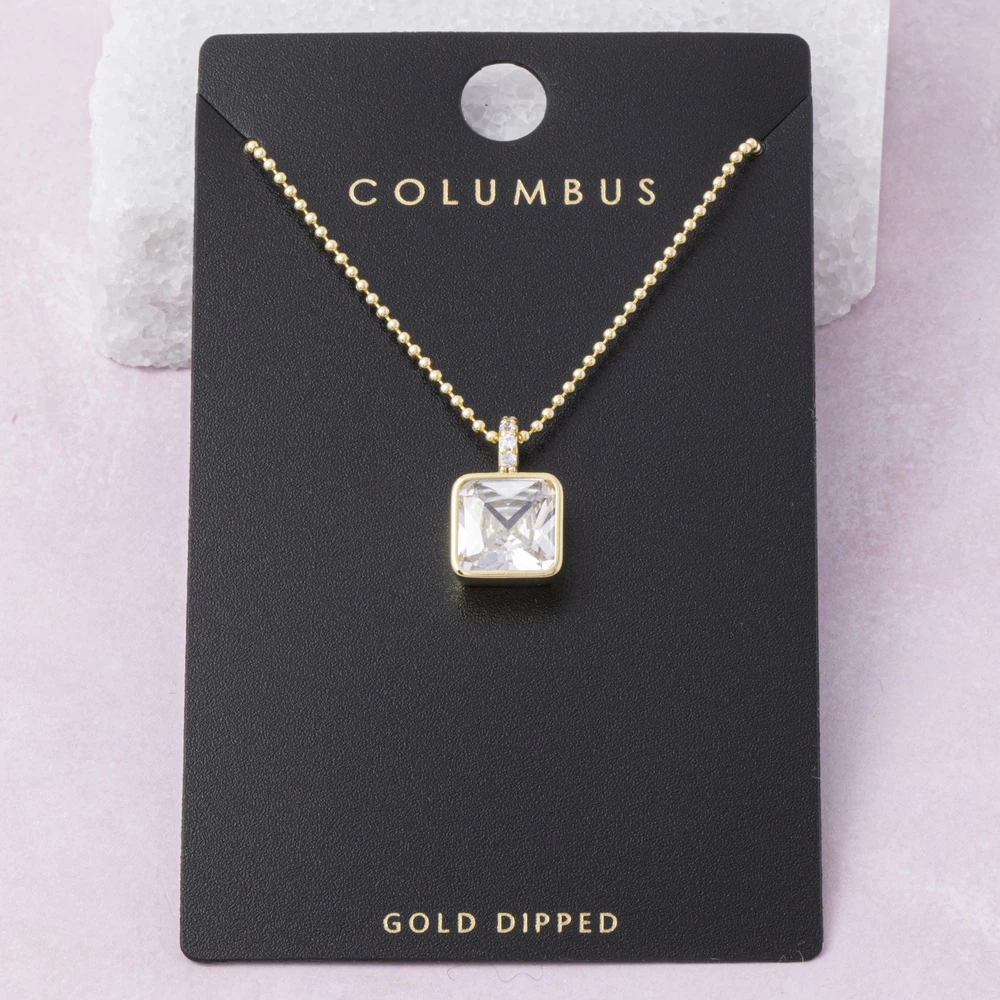 Gold Dipped Square Cz Pendant Necklace