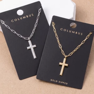 Beveled Cross Pendant Paperclip Chain Necklace