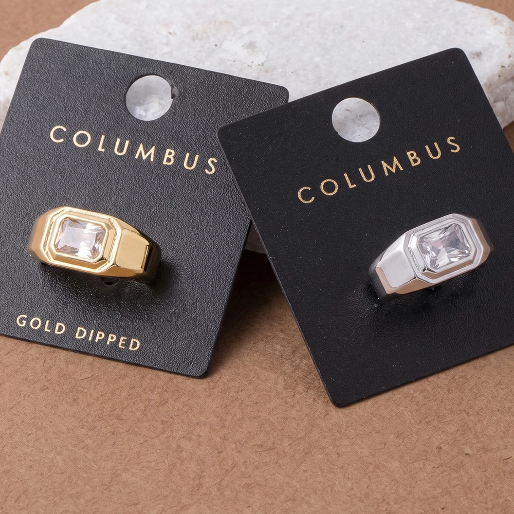 Gold Dipped Step Cut Cz Bezel Signet Ring