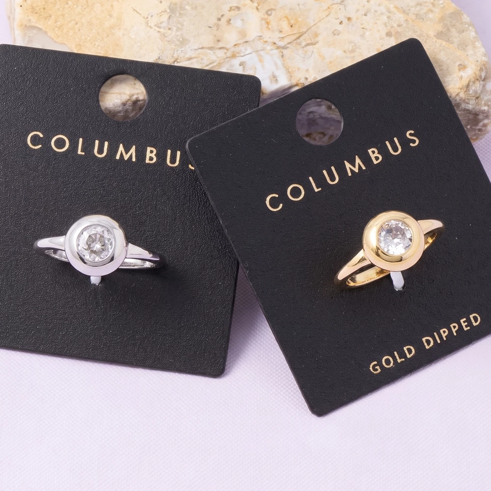 Gold Dipped Round Cz Bezel Solitaire Ring