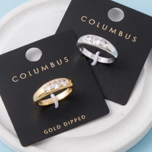 Gold Dipped Three Stone Cz Dome Band Ring