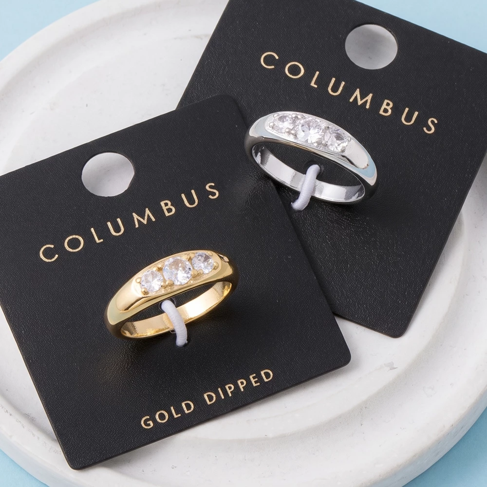 Gold Dipped Three Stone Cz Dome Band Ring
