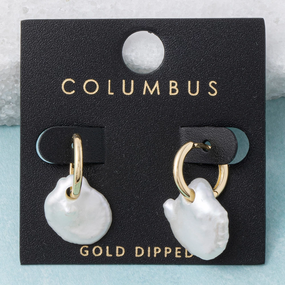 Gold Dipped Hoop With Keshi Pearl Charm Earrings