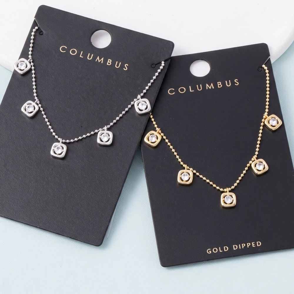 Cz Square Charm Station Necklace
