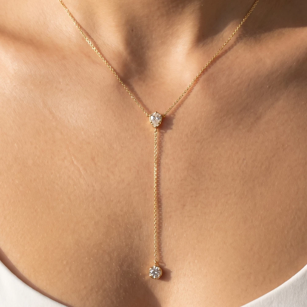 Heart Station Cz Drop Y Necklace