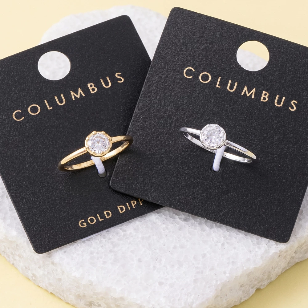 Gold Dipped Crown Set Round Cz Solitaire Ring