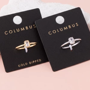 Gold Dipped Step Cut Cz Solitaire Band Ring