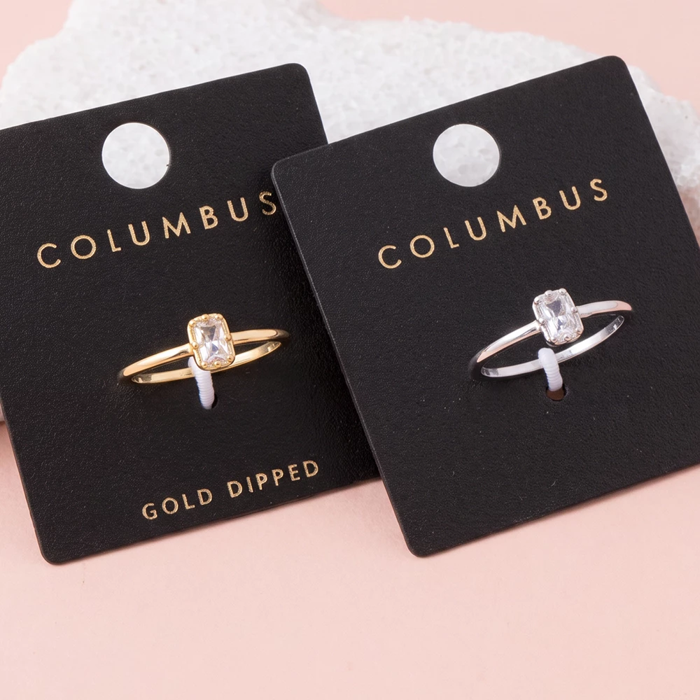 Gold Dipped Step Cut Cz Solitaire Band Ring
