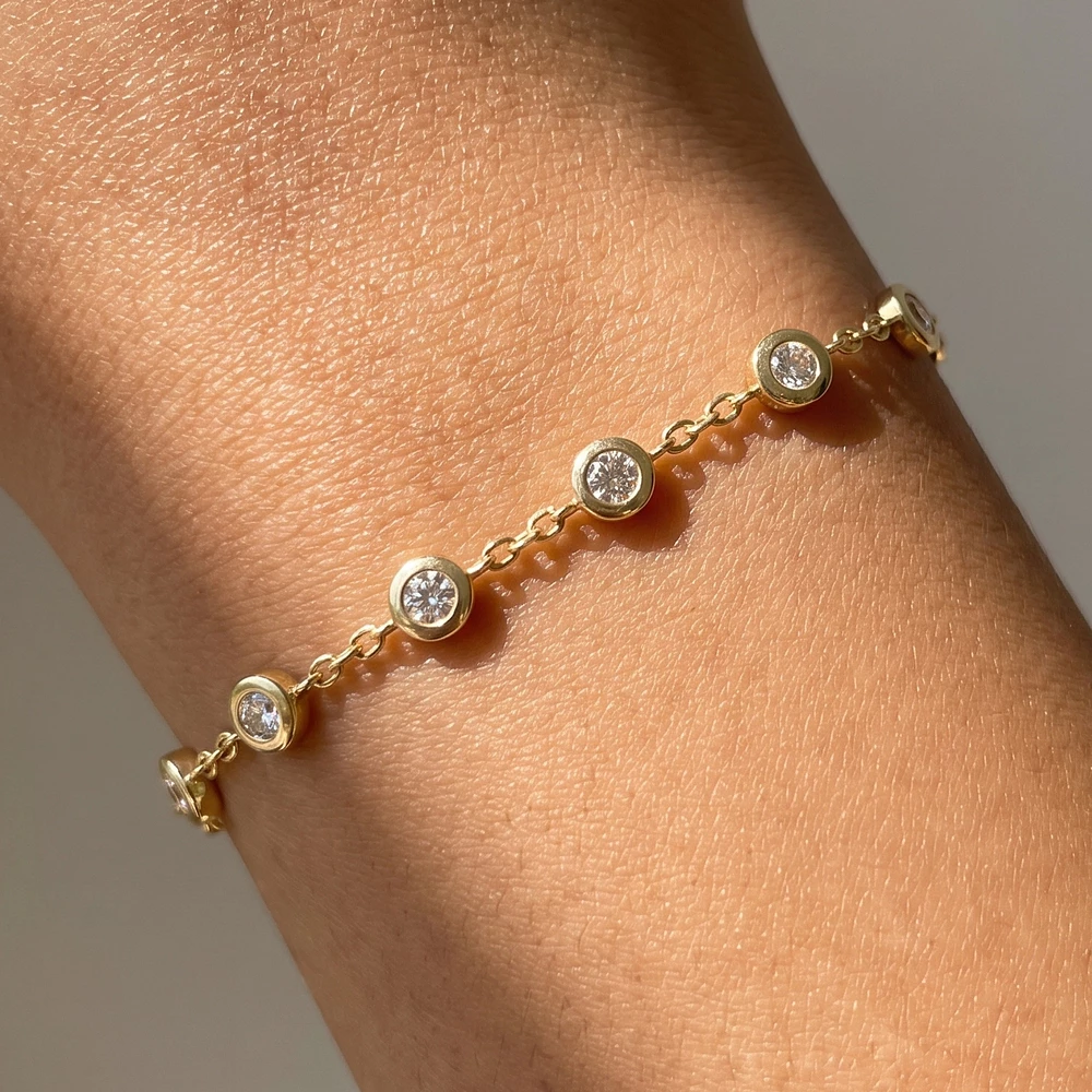 Gold Dipped Rimmed Cz Station Bracelet