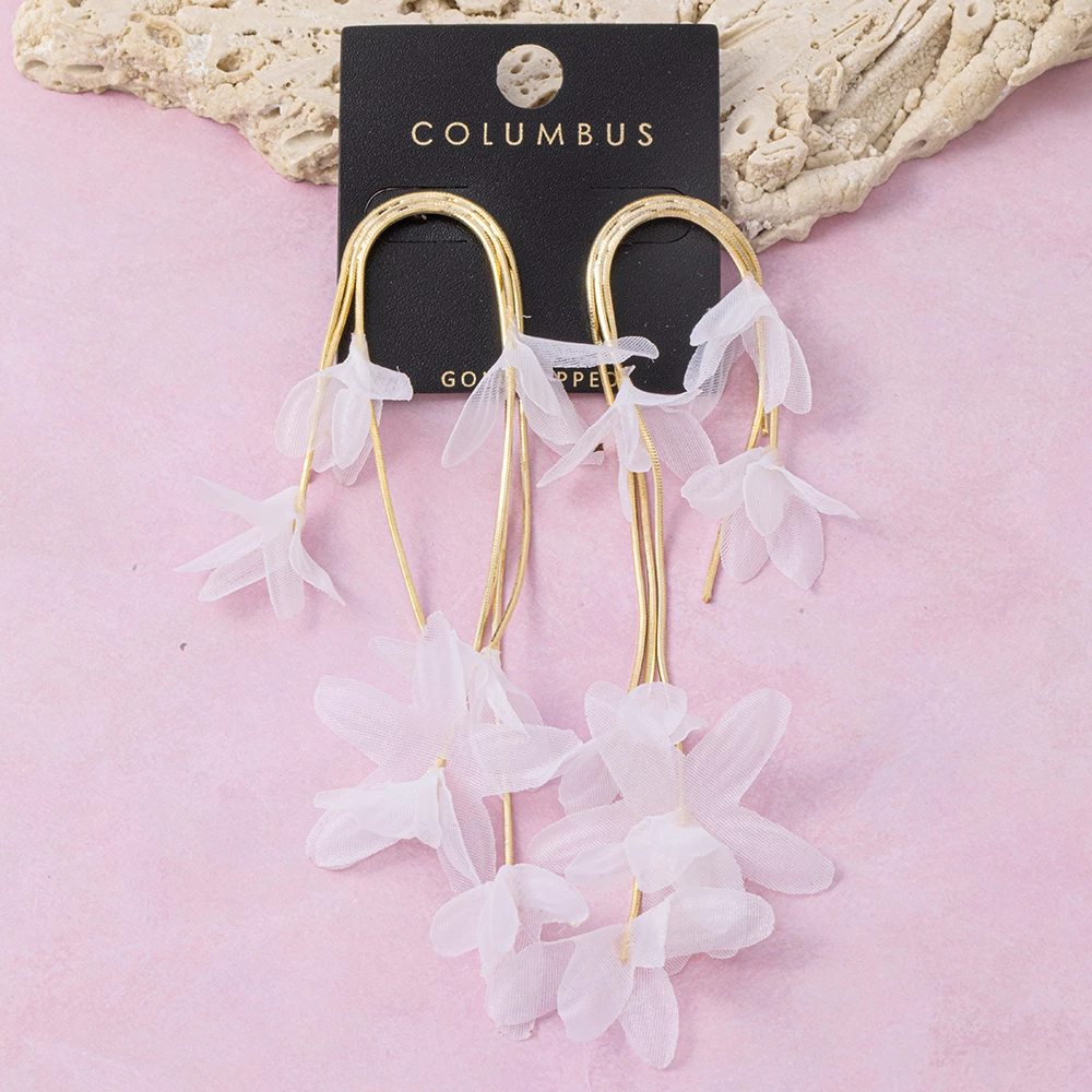 Gold Dipped Sheer Flower Chain Cascade Earrings