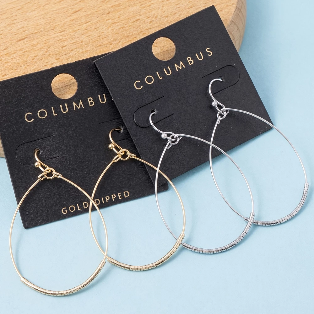 Gold Dipped Textured Wire Teardrop Hoop Earrings