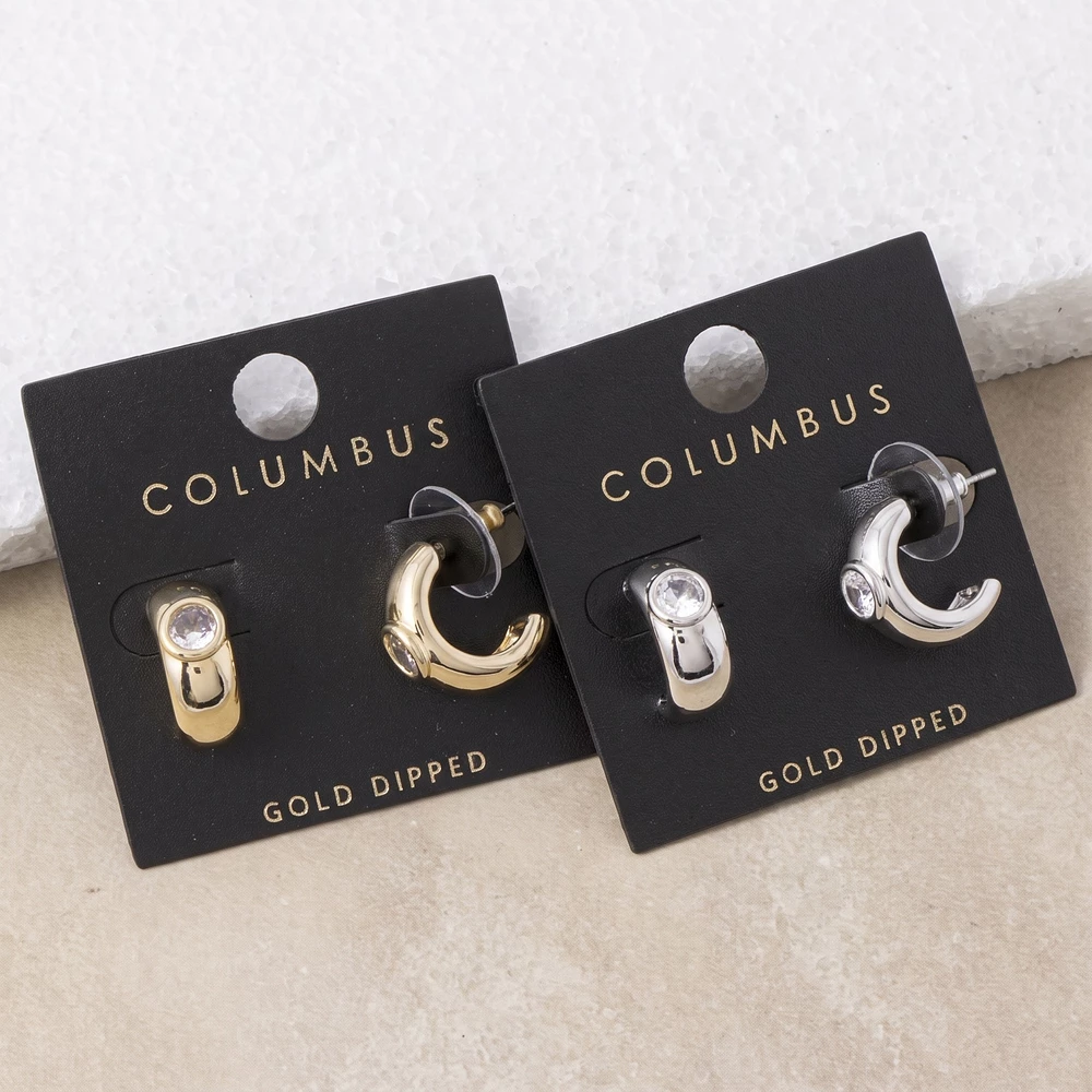 Gold Dipped Bezel Set Cz Chunky Hoop Earrings