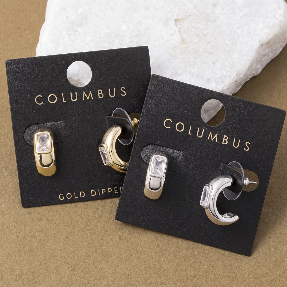 Gold Dipped Cz Chunky Huggie Hoop Earrings