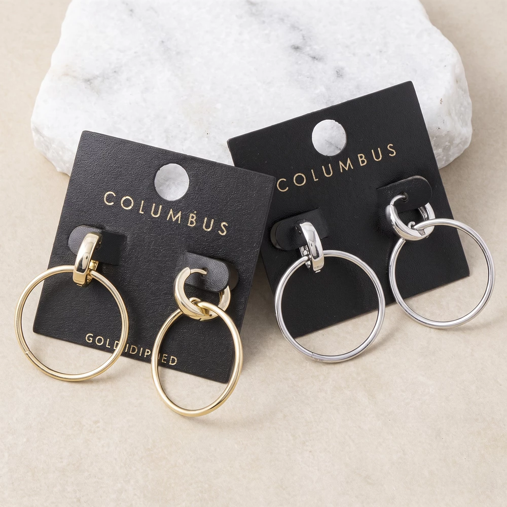Gold Dipped Huggie Hoop With Open Circle Drop