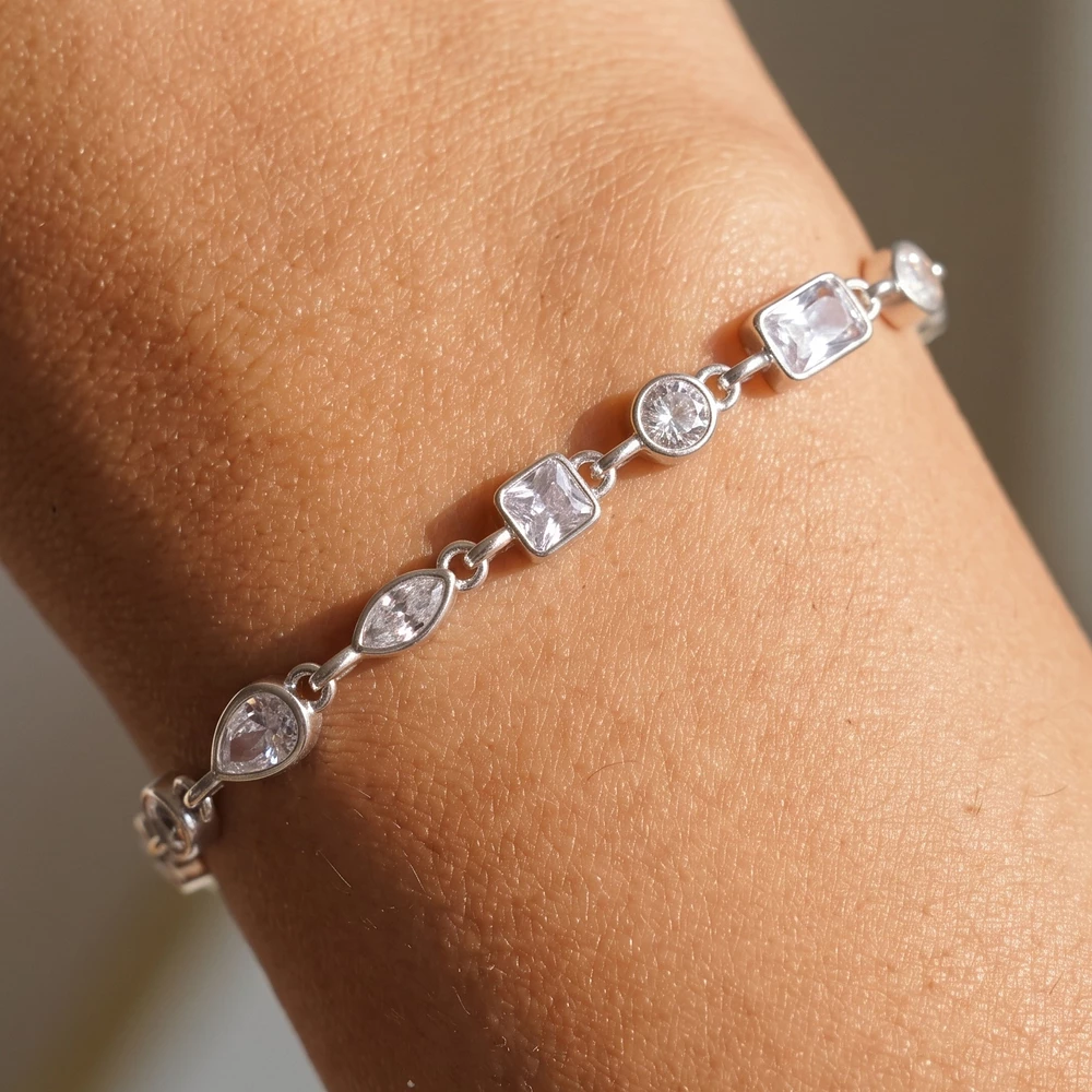 Gold Dipped Mixed Cut Cz Tennis Bracelet