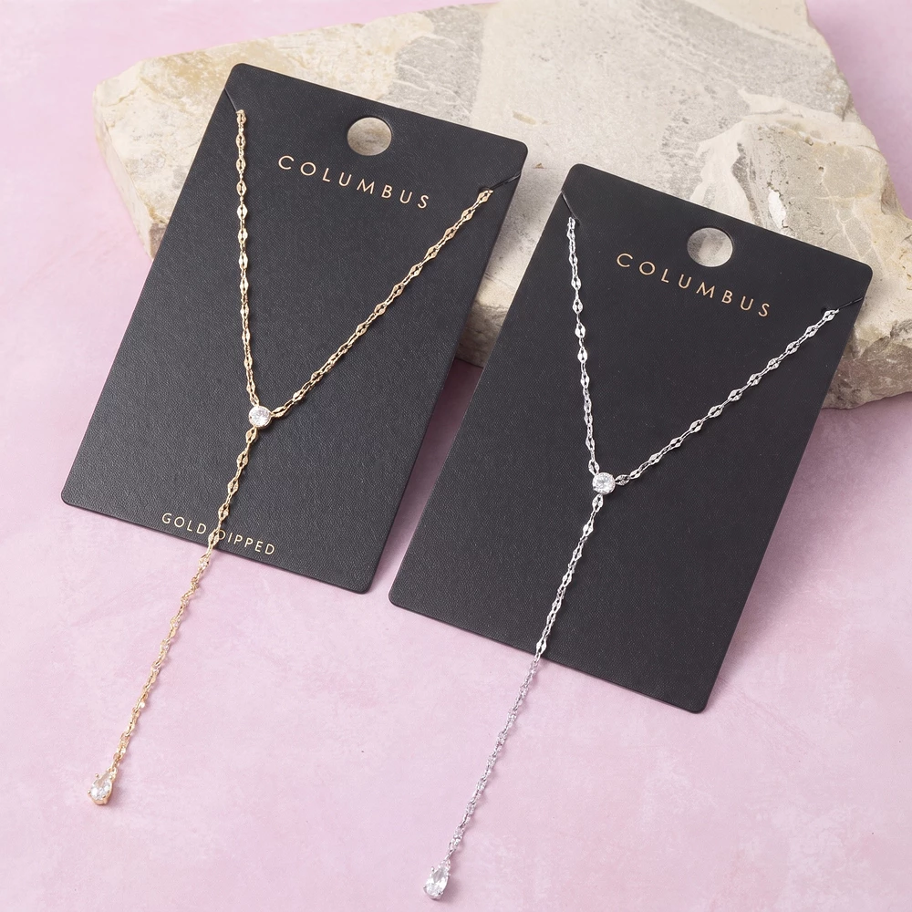 Gold Dipped Pear Cz Lariat Y Necklace