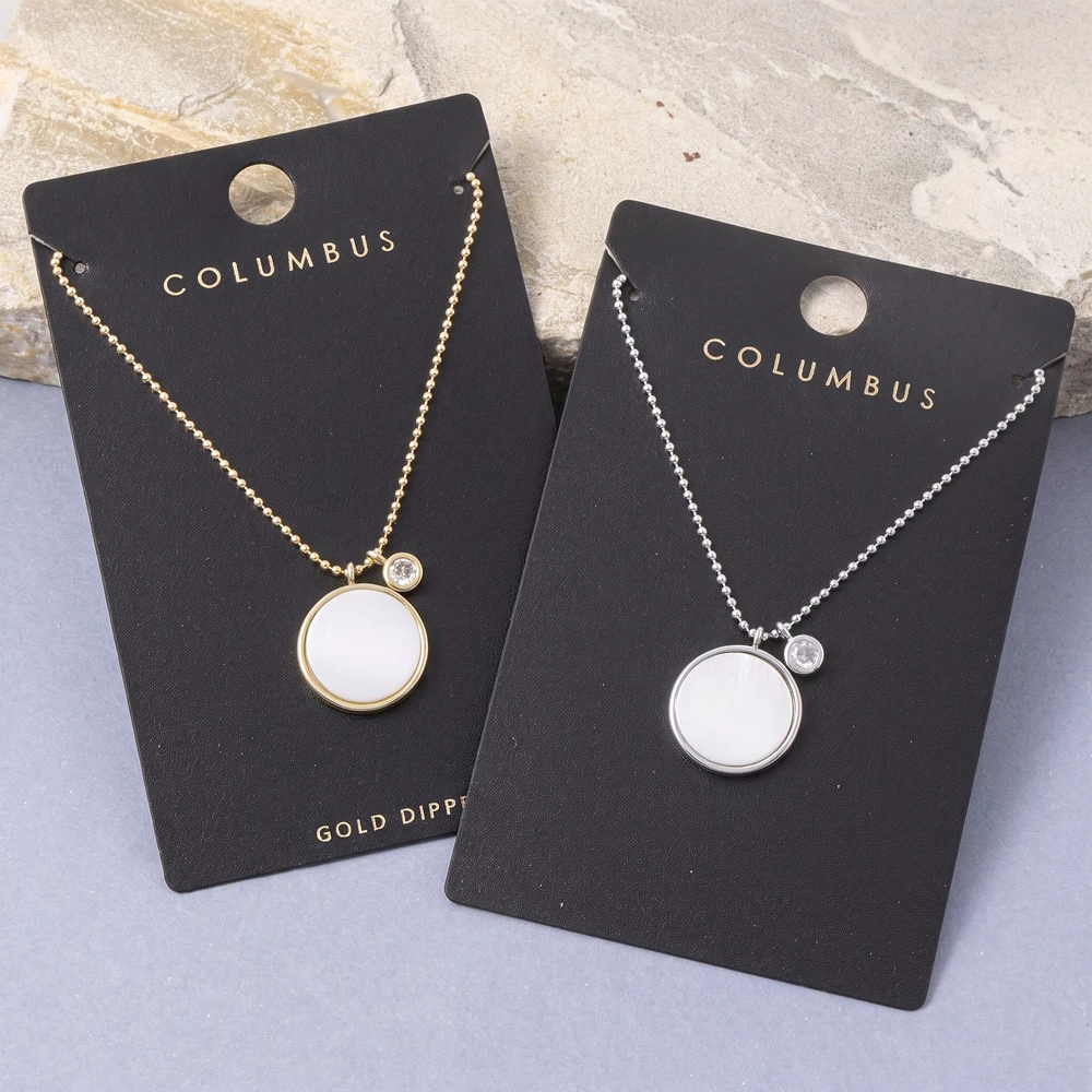 Gold Dipped Mop Disc Pendant Ball Chain Necklace