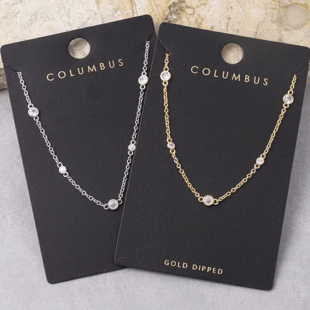 Gold Dipped Dainty Cz Station Chain Necklace