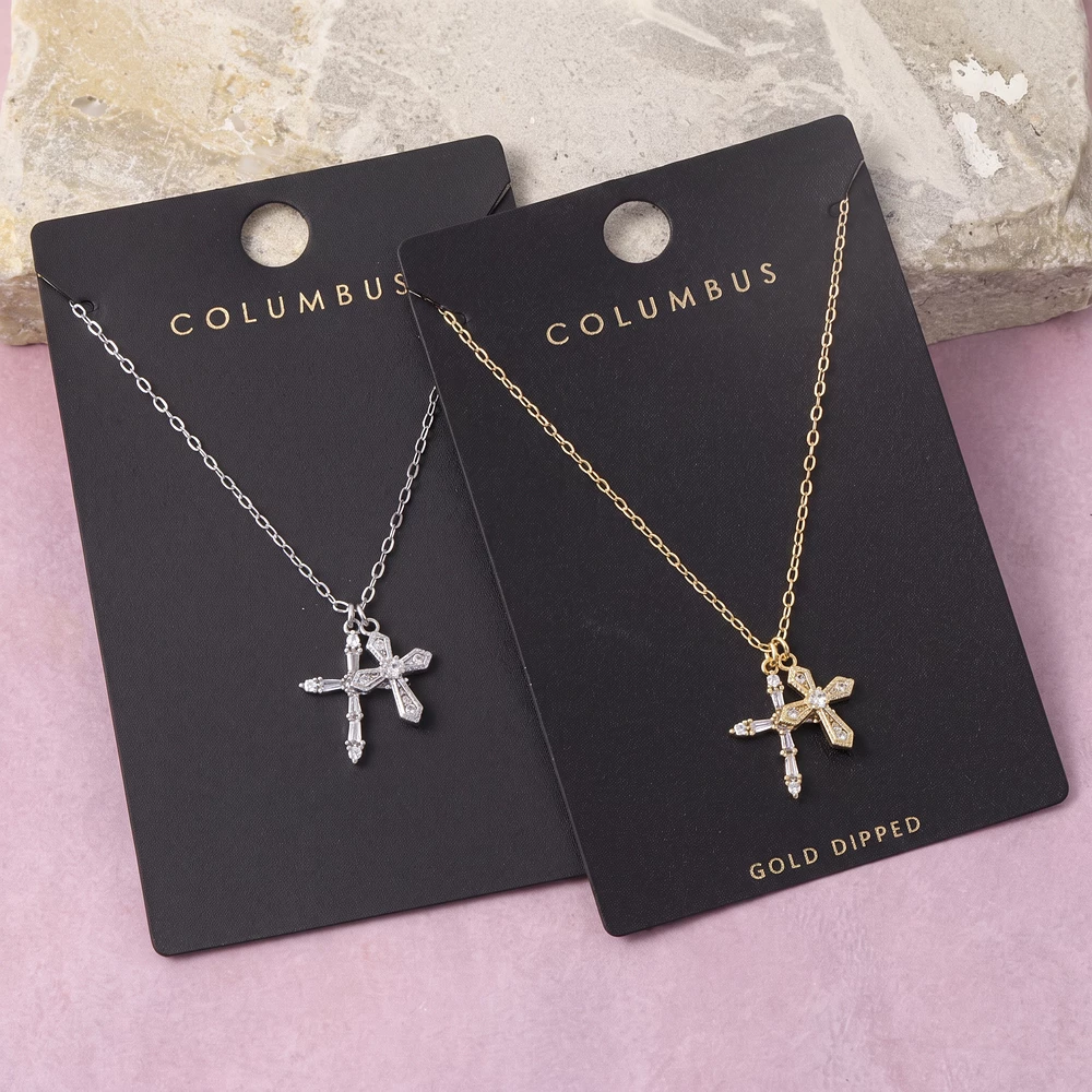 Gold Dipped Cz Cross Pendant Necklace