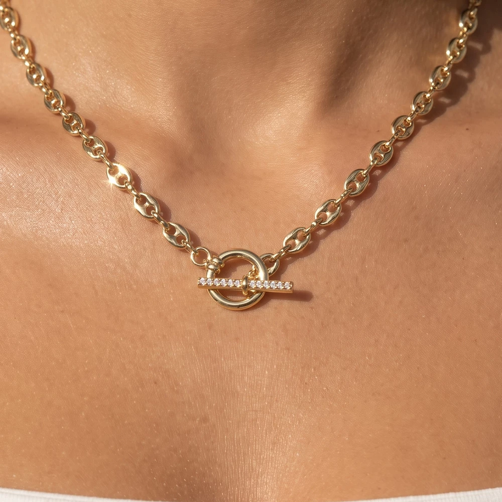 Gold Dipped Mariner Link Toggle Chain Necklace