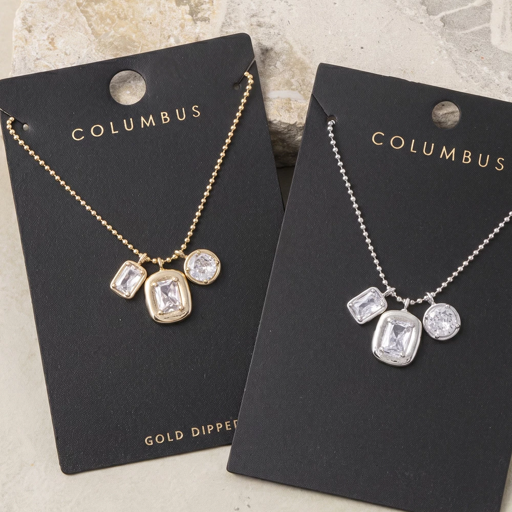 Gold Dipped Triple Cz Charm Ball Chain Necklace