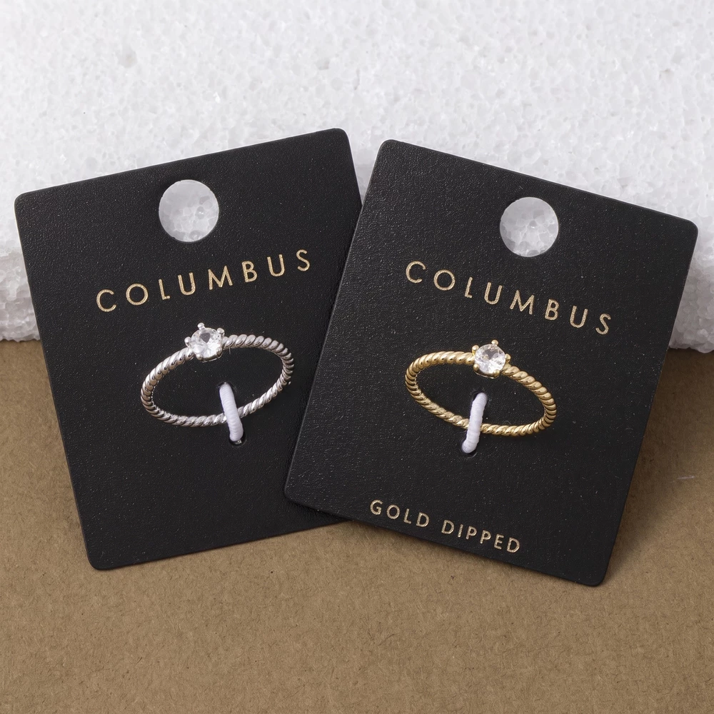 Gold Dipped Round Cz Twisted Rope Band Ring