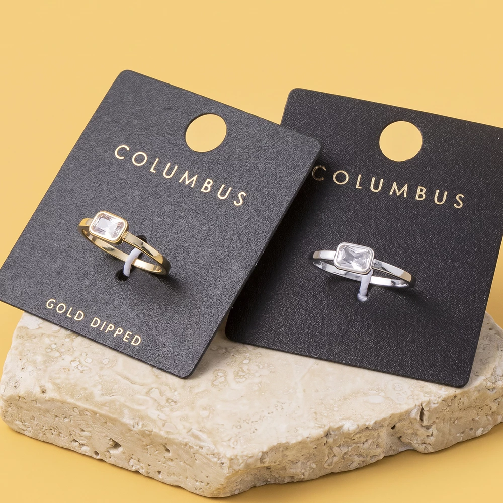 Gold Dipped Bezel Cz Flat Band Ring