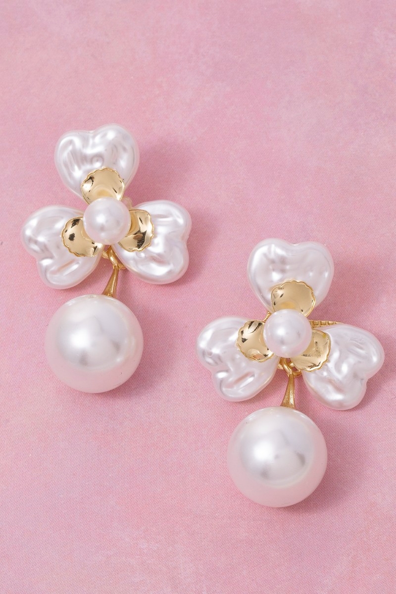 Pearl Petals And Bead Dangle Earrings