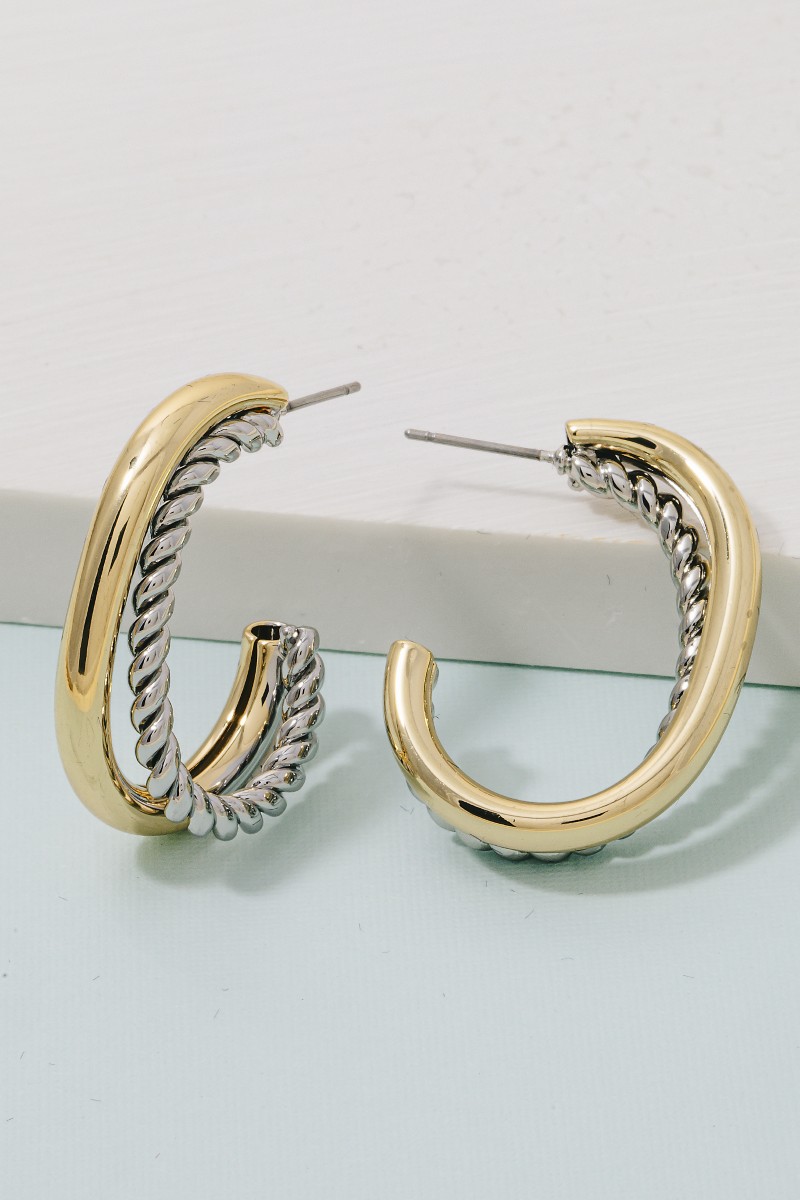Gold Dipped Two Tone Layered Oval Hoop Earrings