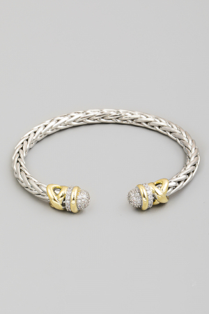 Cubic Zirconia Ends Wheat Chain Cuff Bracelet