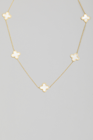 Stainless Steel Clover Charm Station Necklace