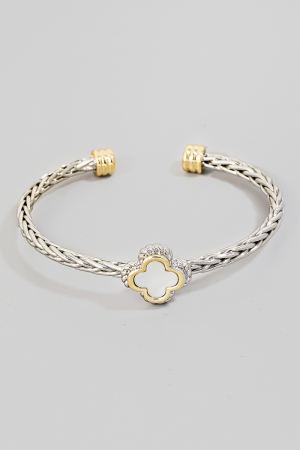 Pave Clover Wheat Chain Cuff Bracelet