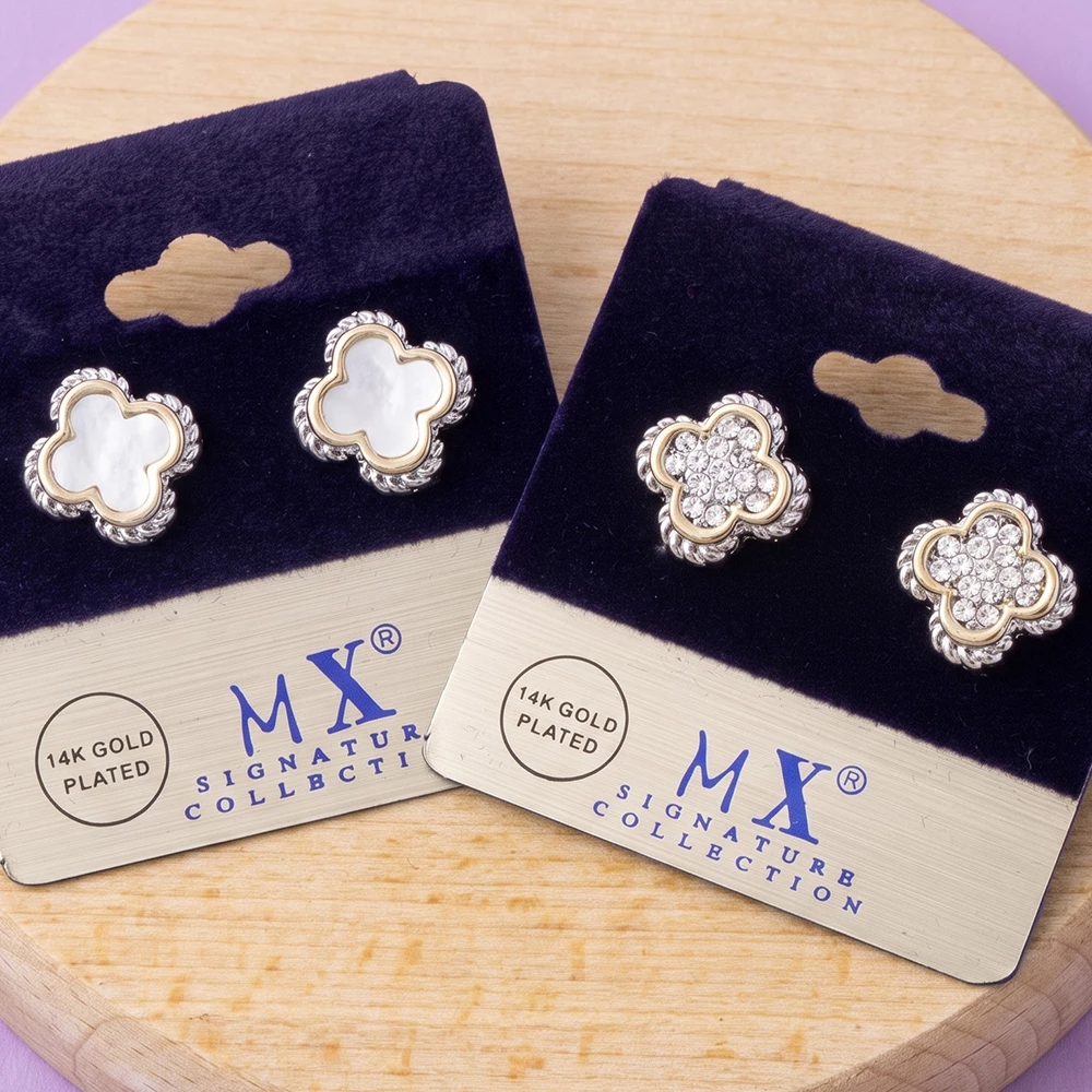Two Tone Rope Trim Clover Stud Earrings