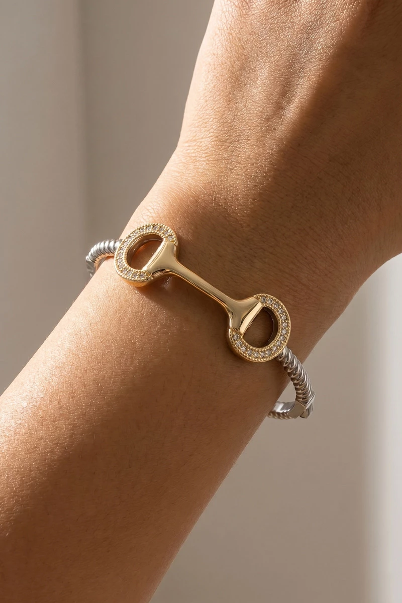 Pave Cz Horsebit Bangle Bracelet