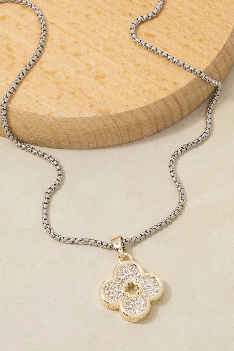 Cz Open Clover Pendant Necklace