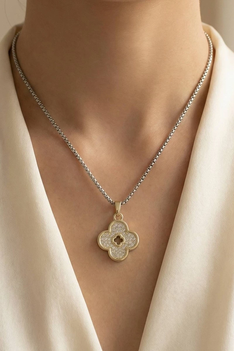 Cz Open Clover Pendant Necklace