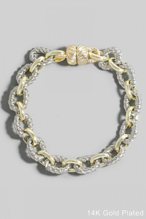 Gold Dipped Two Tone Twist Oval Chain Bracelet