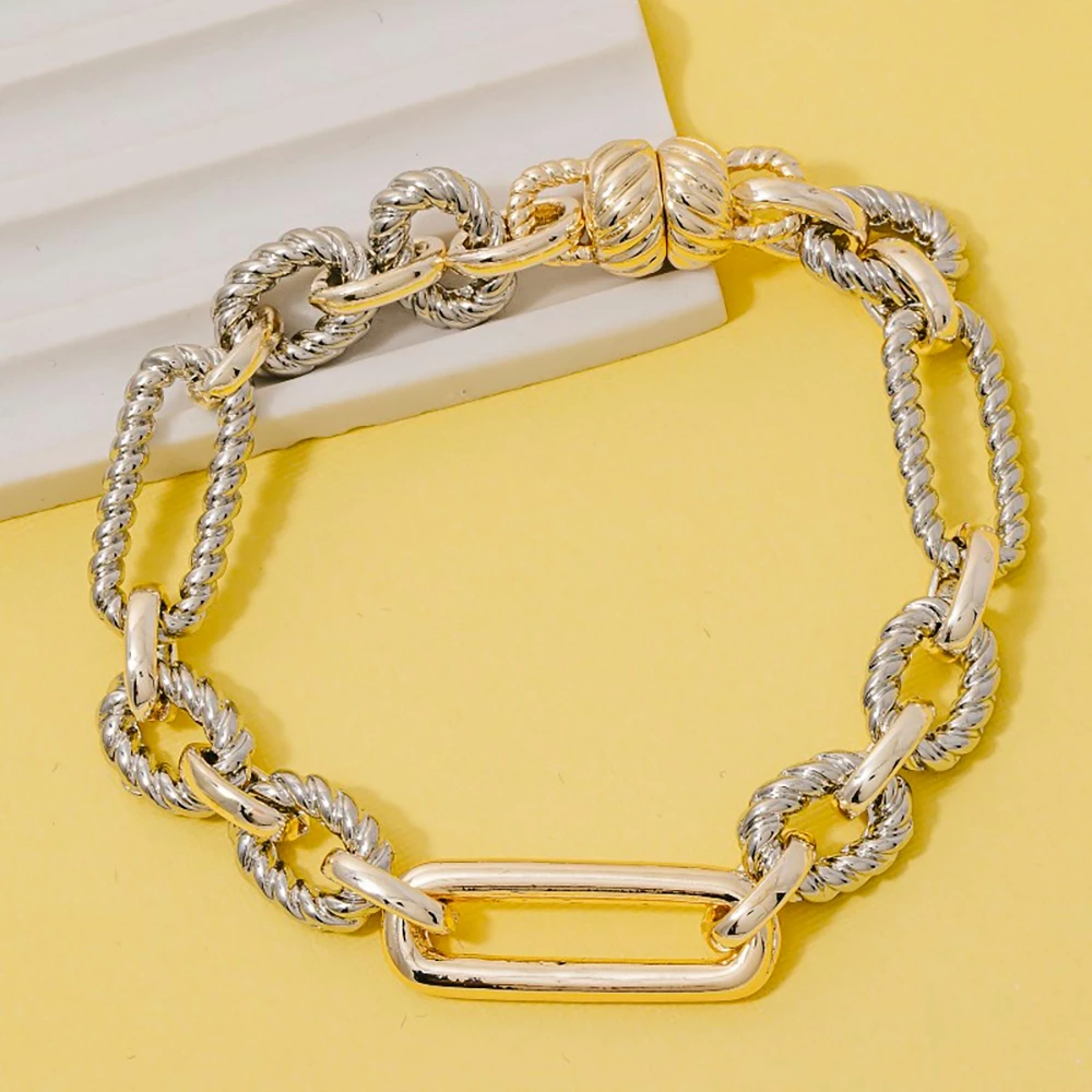 Gold Dipped Two Tone Mixed Chain Bracelet