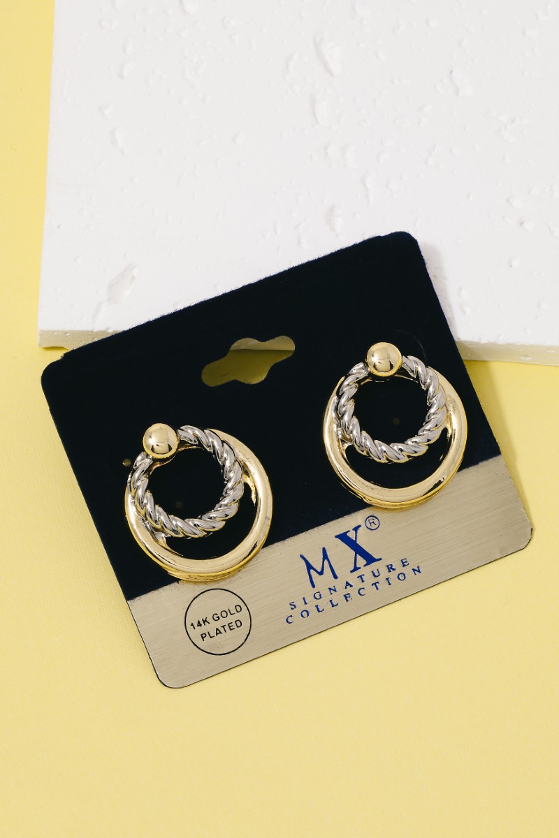 Gold Plated Two Tone Layered Hoop Stud Earrings