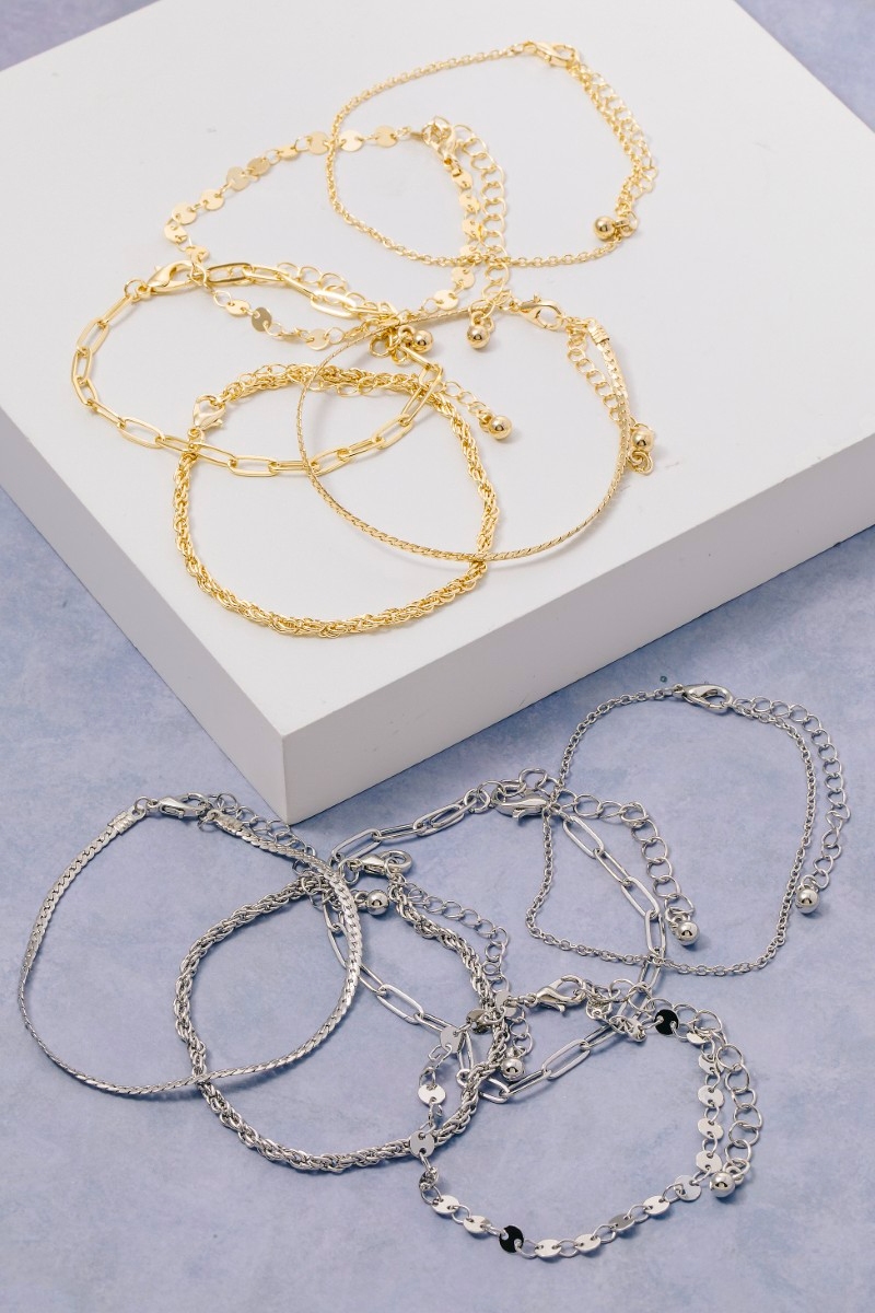 Mixed Dainty Metallic Chains Bracelet Set