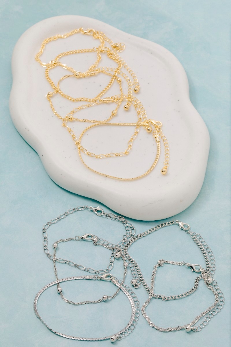 Assorted Dainty Metallic Chains Bracelet Set