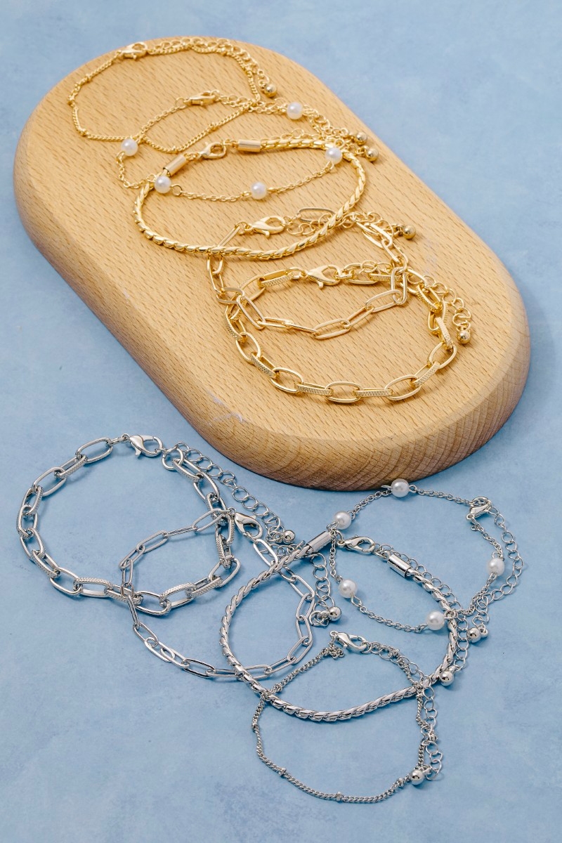Mixed Metallic Chains Bracelet Set