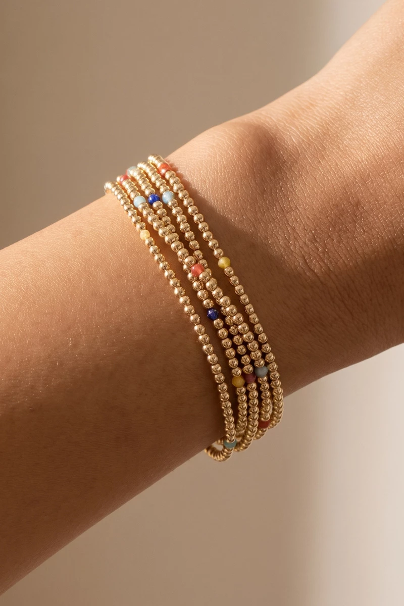 Beaded Stretch Bracelet Set With Crystal Accents