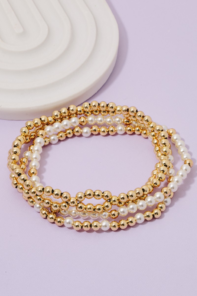 Metallic And Pearl Beaded Bracelet Set