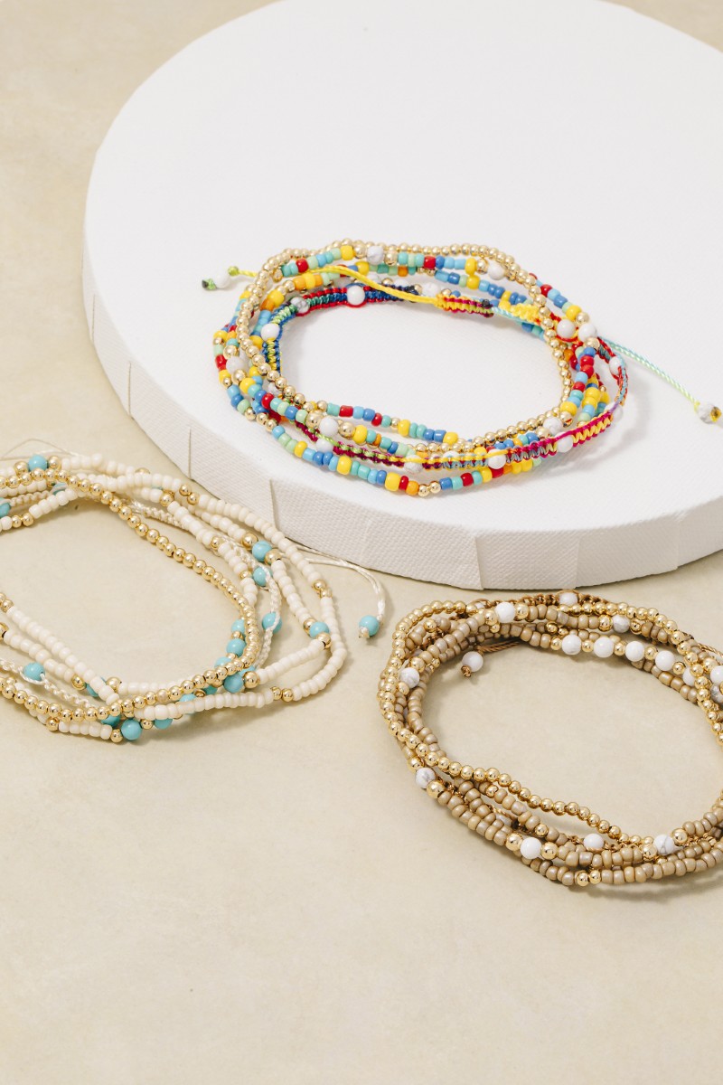 Assorted Beads And Braided Cord Bracelet Set