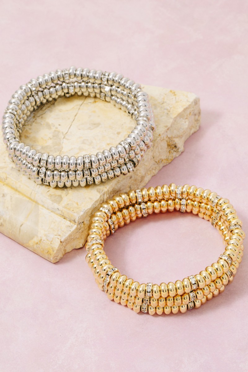 Rhinestone And Metallic Disc Beaded Bracelet Set